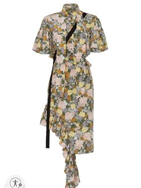 Floral High-Low Midi Dress with Black Tie